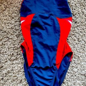 Red and navy swim suit, Speedo, size 28 (girls 12)